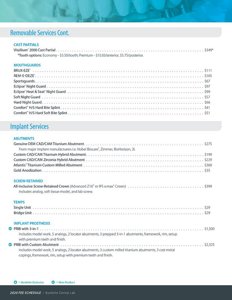 Online Fee Schedule Burdette Dental Laboratory